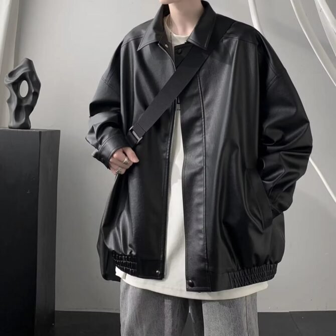 Vintage American Style Leather Jacket for Men High-End Feel Loose-Fit Faux Leather Jacket Trendy Brand Autumn Winter Season
