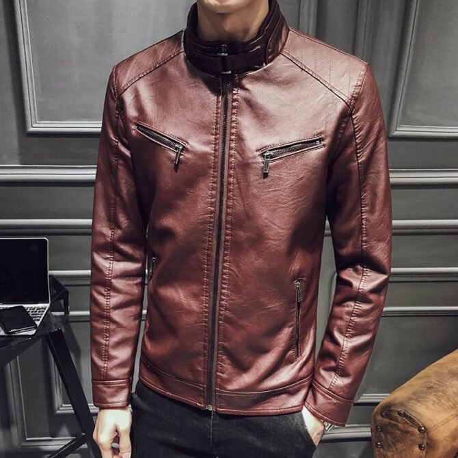 Men's Leather Zipper Cardigan Jacket - Stylish and Durable