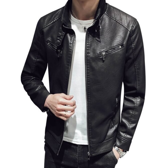 Men's Leather Zipper Cardigan Jacket - Stylish and Durable