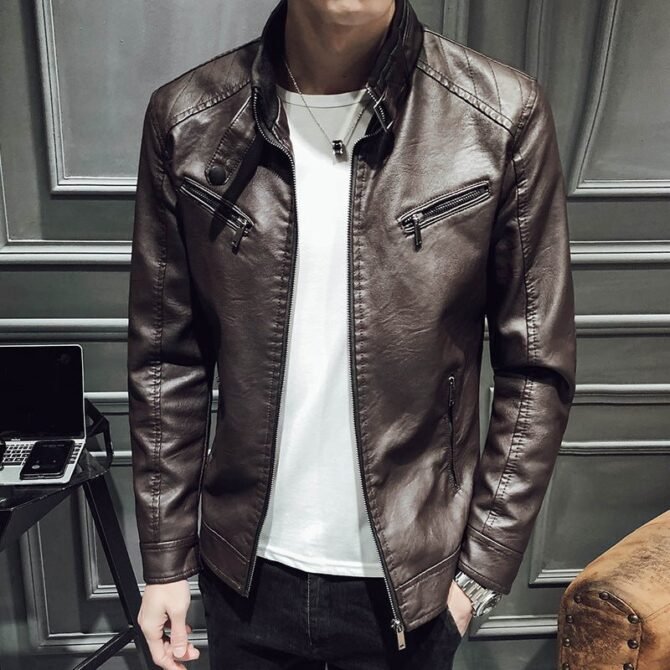 Men's Leather Zipper Cardigan Jacket - Stylish and Durable