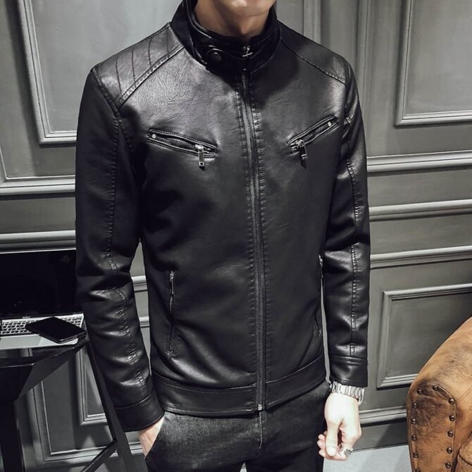 Men's Leather Zipper Cardigan Jacket - Stylish and Durable