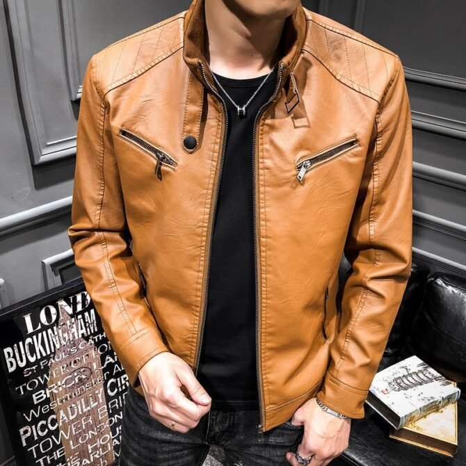 Men's Leather Zipper Cardigan Jacket - Stylish and Durable