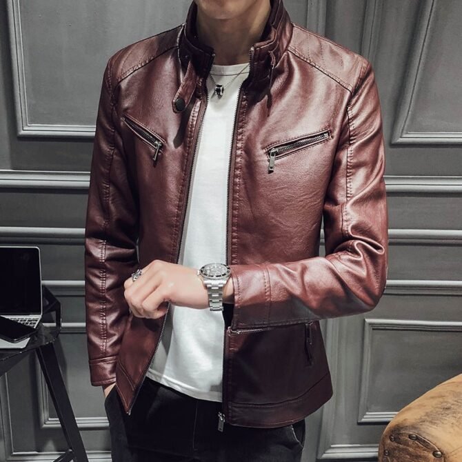 Men's Leather Zipper Cardigan Jacket - Stylish and Durable