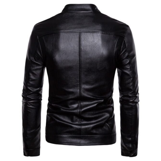 Solid Collar Large Men's Motorcycle Leather PU Jacket