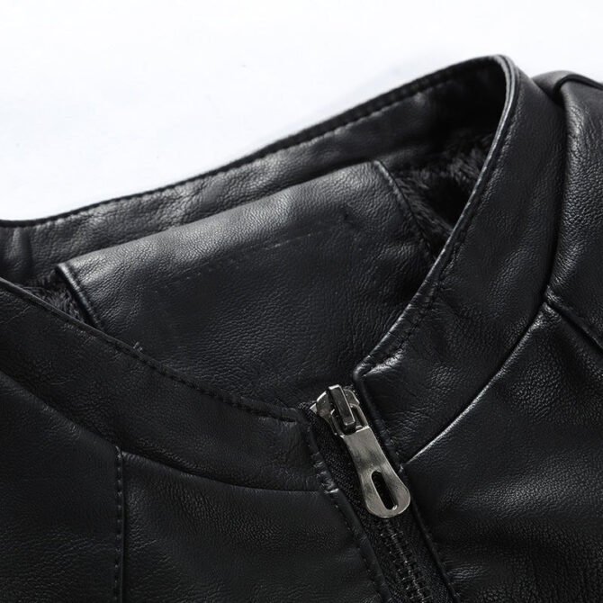 Men's Plus Velvet Fur PU Leather Jacket with Stand-Up Collar