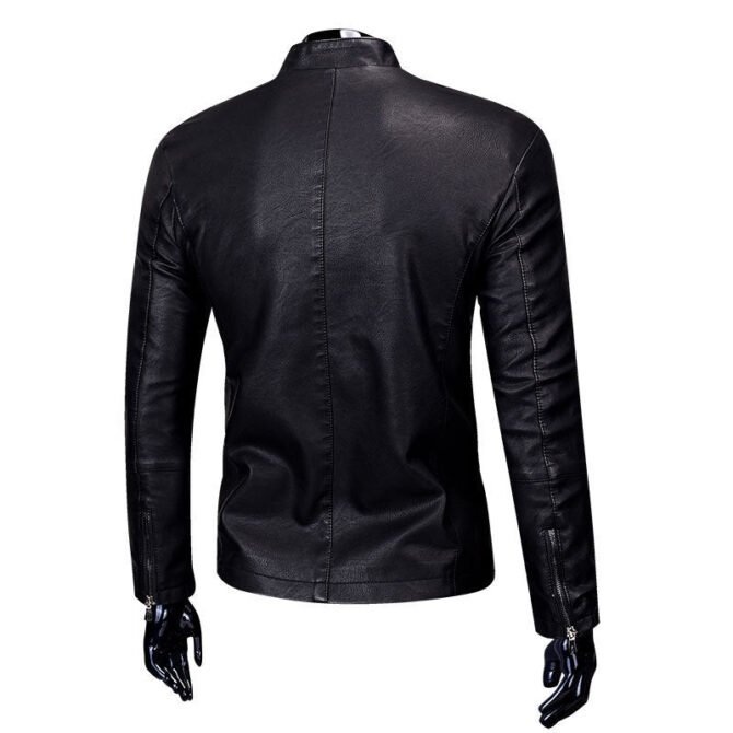 Men's Plus Velvet Fur PU Leather Jacket with Stand-Up Collar
