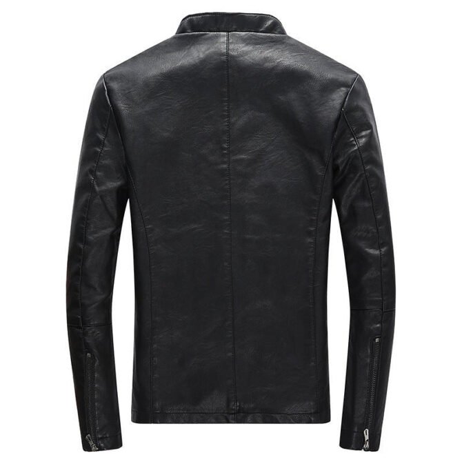 Men's Plus Velvet Fur PU Leather Jacket with Stand-Up Collar