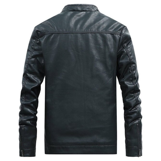 Stand-up collar solid color large size leather men's jacket